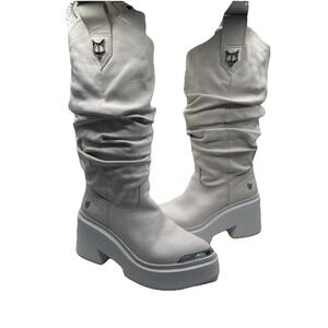 Naked Wolfe STABLE PLATFORM SLOUCHY COWBOY BOOT IN WHITE-COW LEATHER  Sz 38 US 8